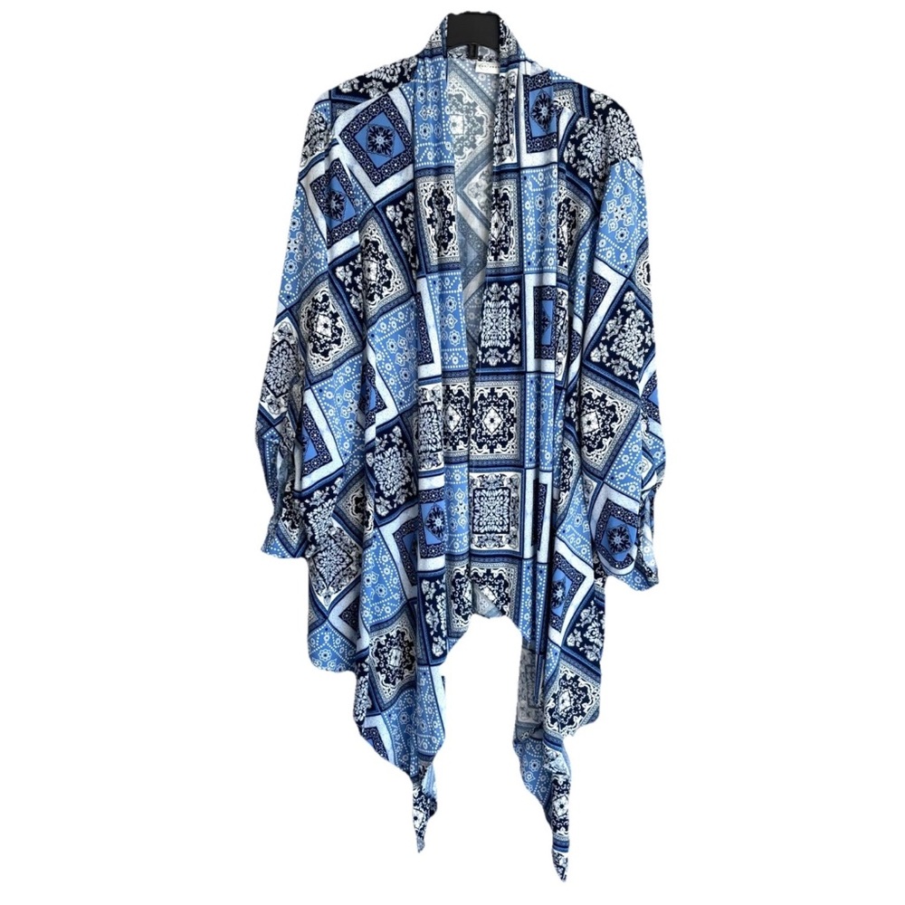 Cato Size XL Blue Patchwork Open Front Kimono